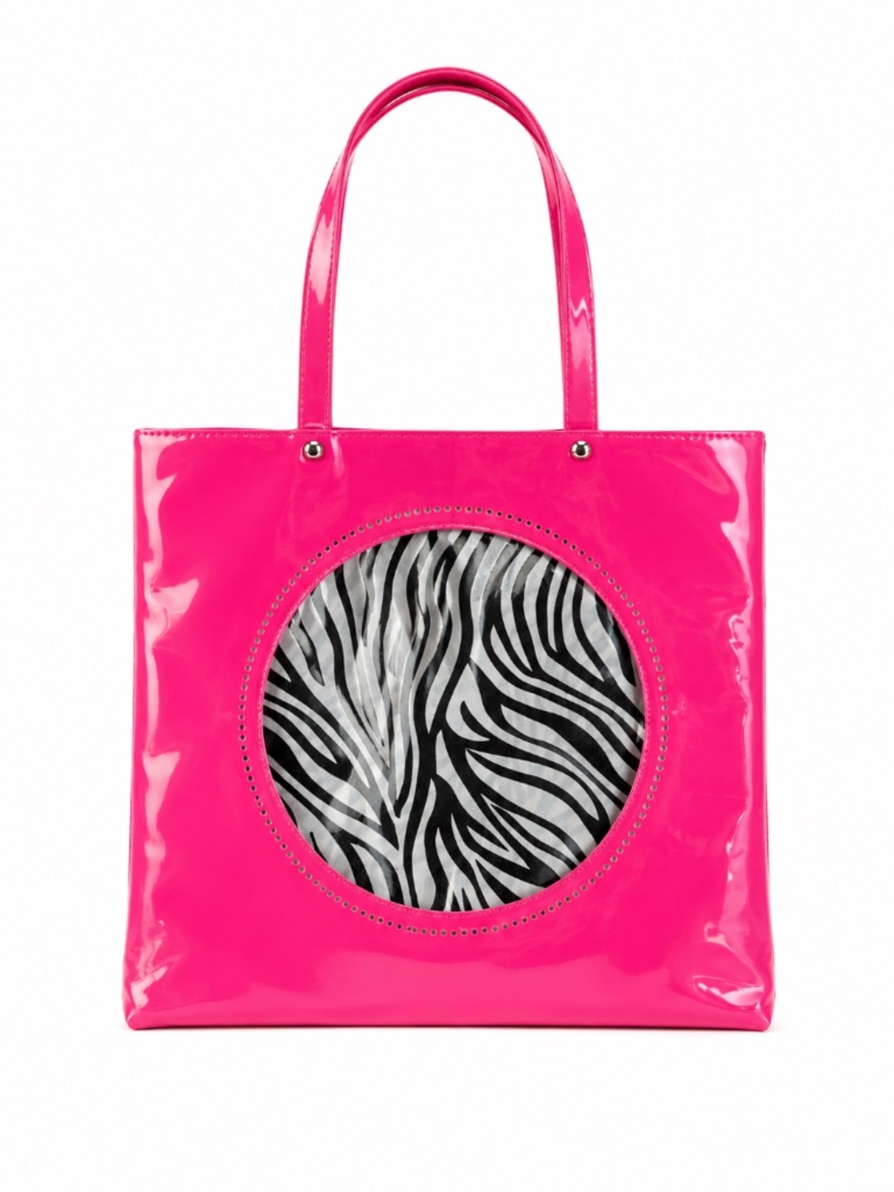 Victoria's Secret Hot Pink Vinyl Beach Tote Bag Zebra Lining Large Shopper
